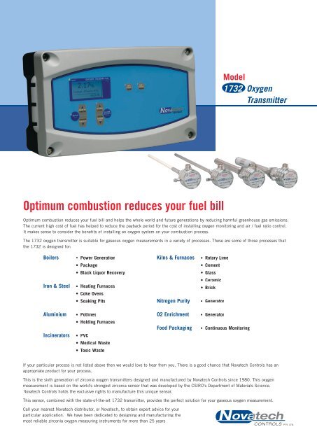 1732 Dual Probe Oxygen Transmitter Data Sheet - Novatech Controls