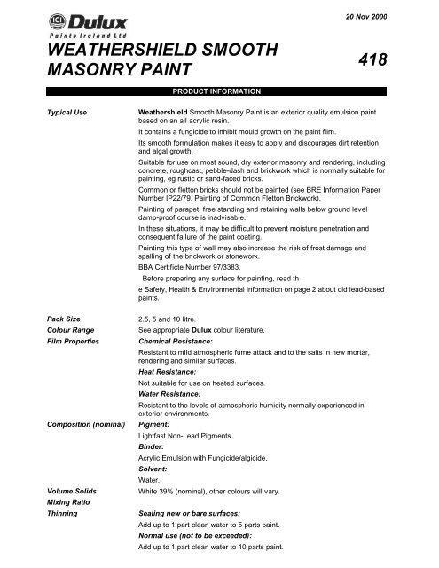 Dulux Trade Masonry Paint Colour Chart