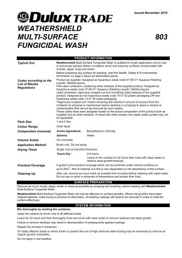 weathershield multi-surface fungicidal wash 803 - Dulux Trade