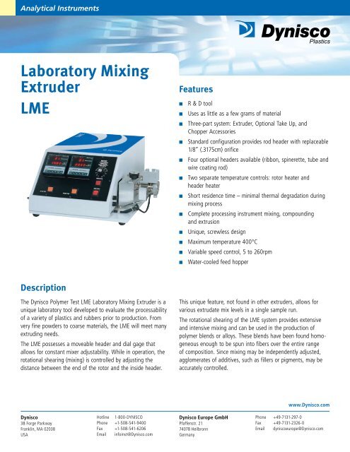 Laboratory Mixing Extruder LME - Dynisco Instruments