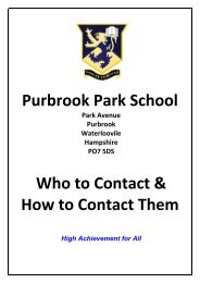 Purbrook Park School Who to Contact & How to Contact Them