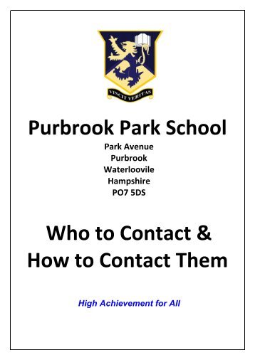 Purbrook Park School Who to Contact & How to Contact Them