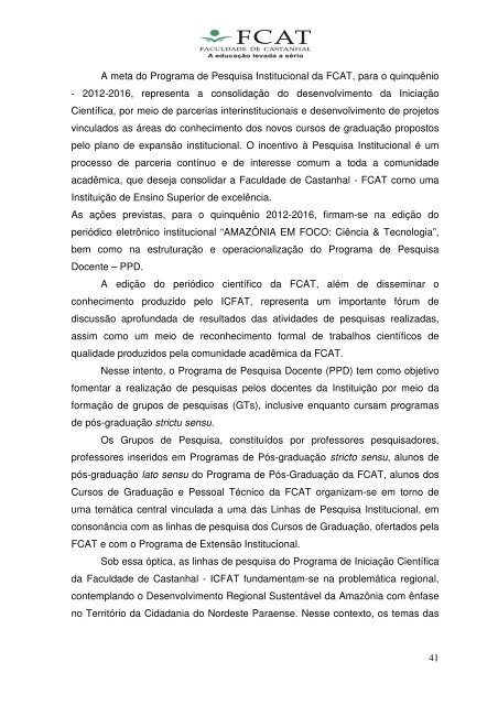 Plano e Desenvolvimento Institucional - FCAT