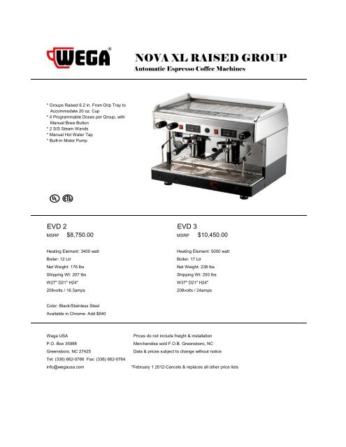 Click for Price List PDF - Wega