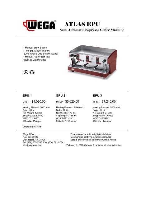 Click for Price List PDF - Wega