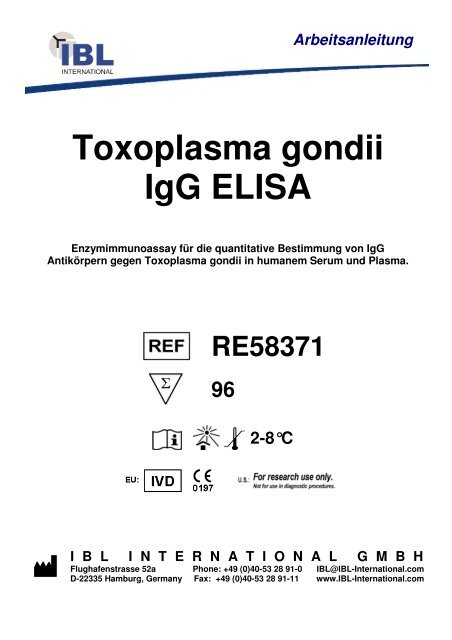 Arbeitsanleitung Toxoplasma gondii IgG ELISA - IBL international