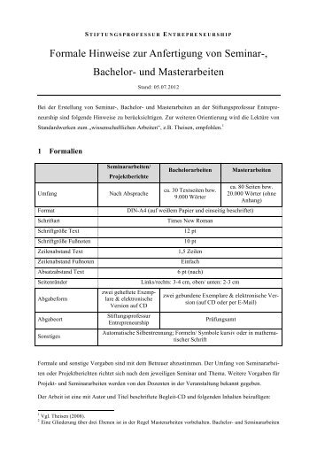 Formale Hinweise zur Anfertigung von Seminar-, Bachelor- und ...