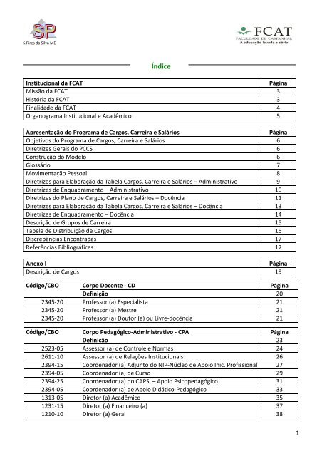 Plano de Cargos, Carreira e SalÃ¡rio para DocÃªncia - PCCS - FCAT