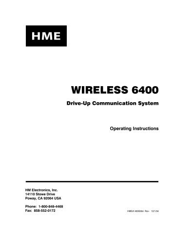 System 6400 Operating Instructions - HME