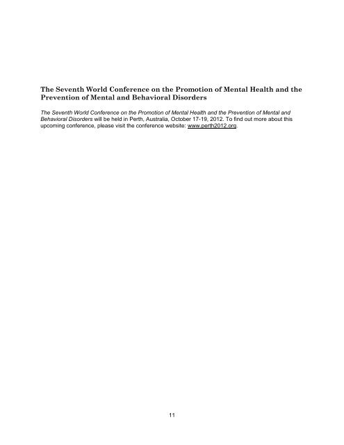 The Sixth World Conference on the Promotion of Mental Health and ...