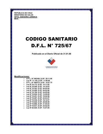 CODIGO SANITARIO D.F.L. N° 725/67 - Instituto de Salud Pública ...