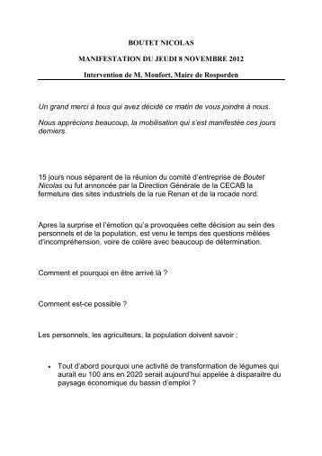 Discours de Gilbert Monfort le 8 novembre Ã  la manifestation pour ...