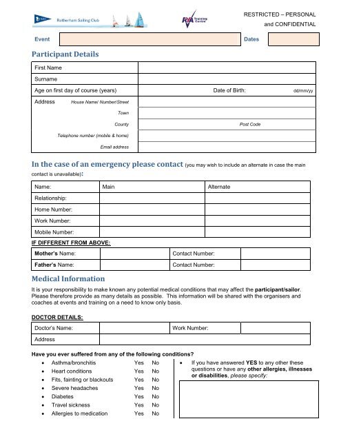 Training course application form (non-specific) - Chamberssailing.org