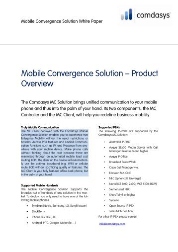 Mobile Convergence Solution – Product Overview - Madison ...