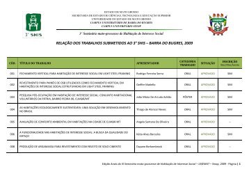 relaÃ§Ã£o dos trabalhos submetidos ao 3Â° shis â barra do ... - UNEMAT
