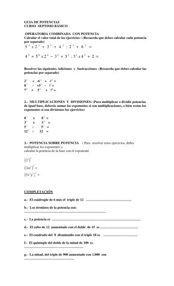 Guia para Prueba de Síntesis 25 Junio 2013-7º Básico-potencias