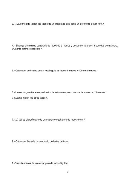 guía problemas áreas y perímetros 6° Básico