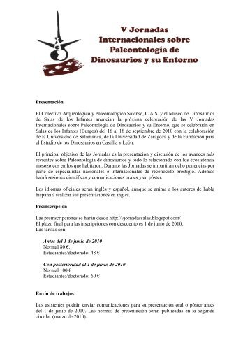 Primera circular V Jornadas Internacionales sobre PaleontologÃ­a de ...