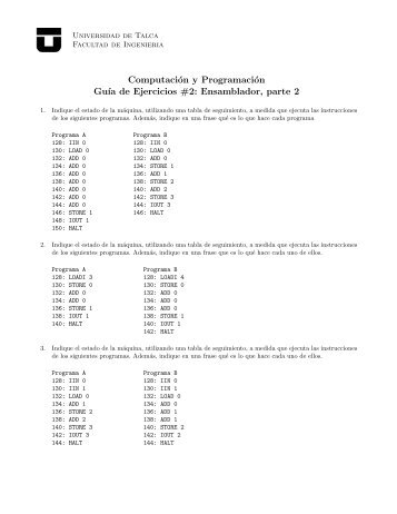 ComputaciÃ³n y ProgramaciÃ³n GuÂ´Ä±a de Ejercicios #2: Ensamblador ...