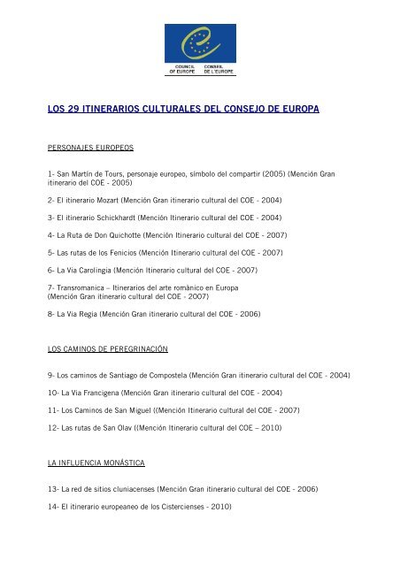 los 29 itinerarios culturales del consejo de europa - caminos de arte ...