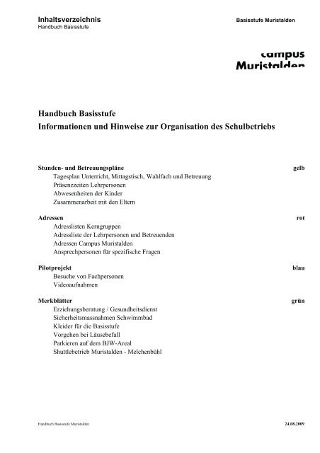 Handbuch Basisstufe Informationen und Hinweise zur Organisation ...