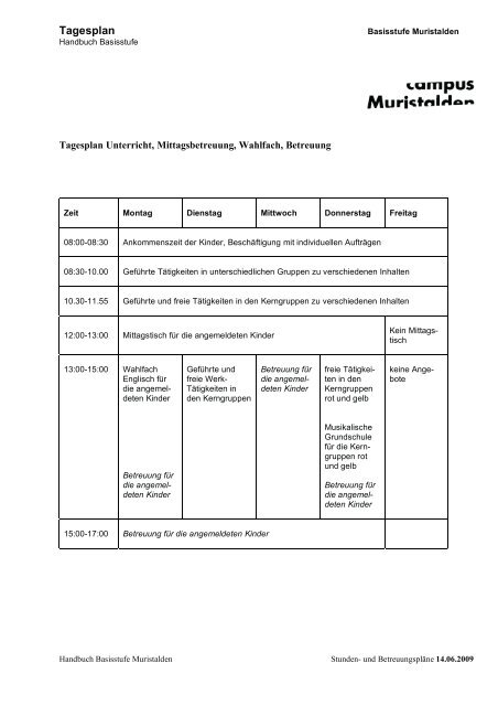 Handbuch Basisstufe Informationen und Hinweise zur Organisation ...