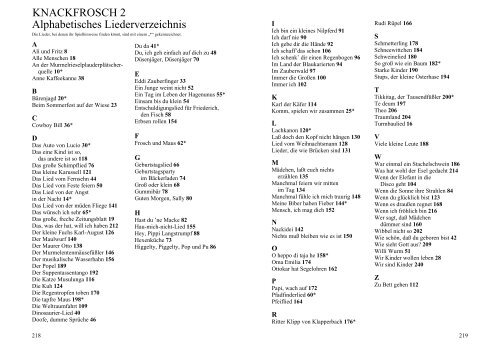 Alphabetisches Liederverzeichnis KNACKFROSCH 2 - Buecher.de