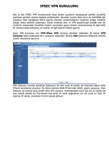 USG Serisi Firewall Cihazlarda IPSEC VPN Kurulumu (TR)