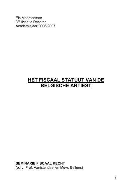 HET FISCAAL STATUUT VAN DE BELGISCHE ARTIEST - Poppunt