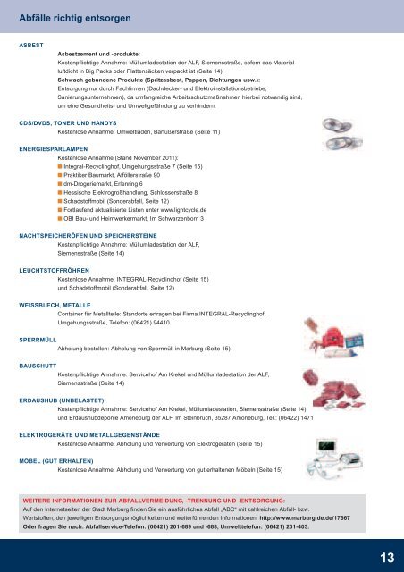 Abfallkalender 2012 - Dienstleistungsbetrieb Marburg