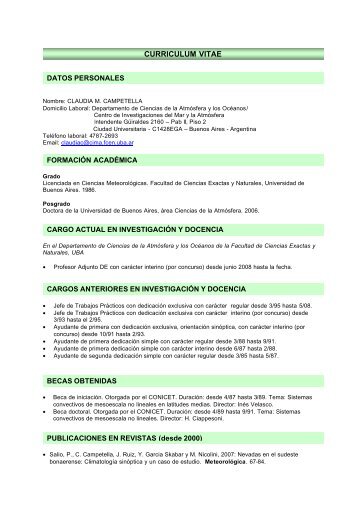 curriculum vitae - Departamento de Ciencias de la Atmosfera y los ...