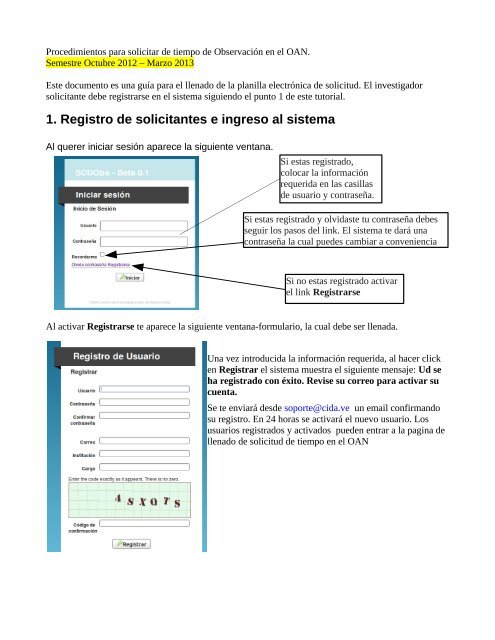 1. Registro de solicitantes e ingreso al sistema - Cida