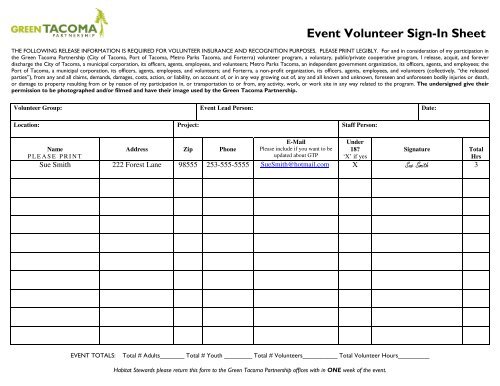 Event Volunteer Sign-In Sheet
