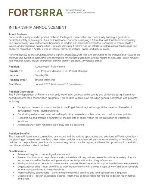 INTERNSHIP ANNOUNCEMENT - Forterra