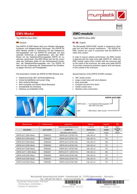 EMV-Modul EMC-module - Murrplastik Systemtechnik