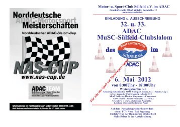 6. Mai 2012 von 8:00Uhr - 18:00Uhr MuSC-Sülfeld-Clubslalom