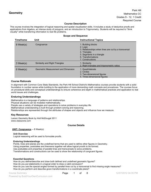 Geometry Course Description Geometry