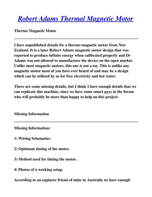 Robert Adams Thermal Magnetic Motor - The Hydrogen Shop