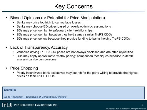 Central Pricing Solution for TruPS CDOs - PF2 Securities Evaluations