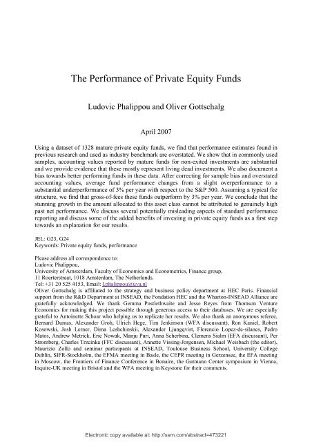 The Performance of Private Equity Funds - Commonfund