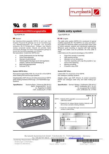 Kabeldurchführungsplatte KDP und KDP/R - Murrplastik ...
