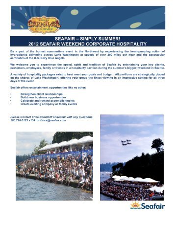 2012 Seafair Corporate Hospitality Reservation Form