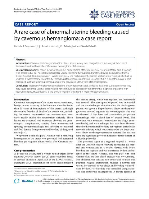 A rare case of abnormal uterine bleeding caused ... - BioMed Central