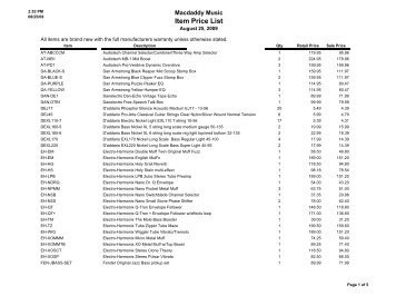 Item Price List - Macdaddy Music