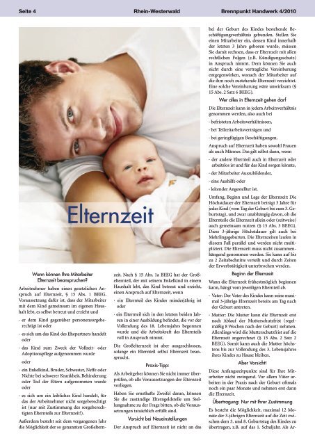 Bestätigung der Elternzeit - Kreishandwerkerschaft Rhein-Westerwald