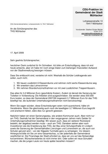 CDU-Fraktion im Gemeinderat der Stadt MÃ¼hlacker - GÃ¼nter BÃ¤chles ...