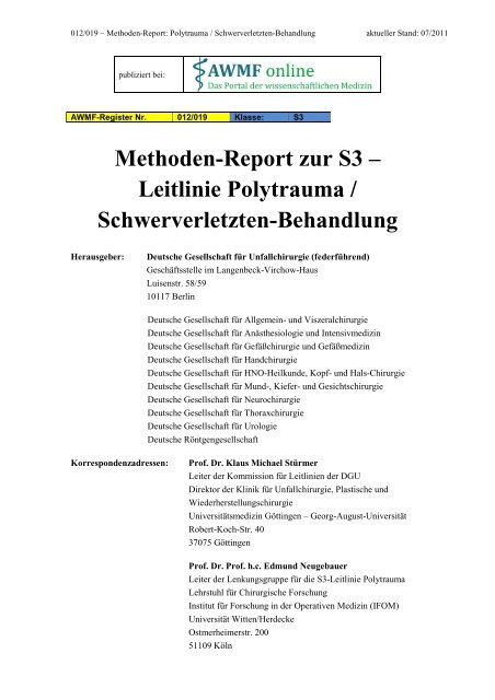 Leitlinie Polytrauma / Schwerverletzten-Behandlung - VPKBB