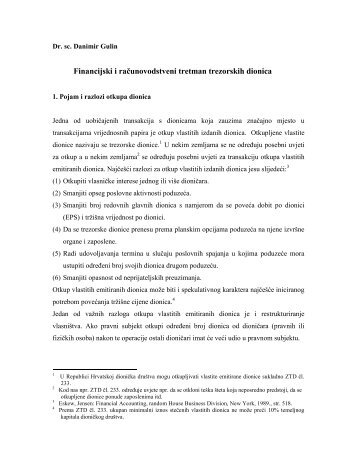 Financijski i raÃ„Âunovodstveni tretman trezorskih dionica