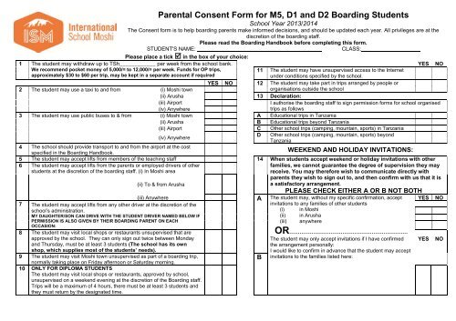 Parental Consent Form (M5-D2) - International School Moshi