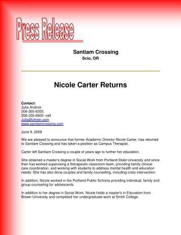 Nicole Carter Returns - Troubled Teen Help
